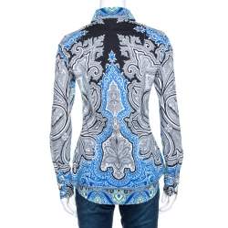 Pre Owned Etro Blue Printed Stretch Cotton Long Sleeve Shirt S