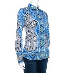 Pre Owned Etro Blue Printed Stretch Cotton Long Sleeve Shirt S