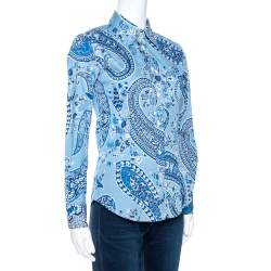 Etro Blue Paisley Print Stretch Cotton Shirt S