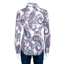 Pre Owned Etro White Floral Paisley Print Stretch Cotton Shirt S
