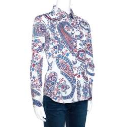 Pre Owned Etro White Floral Paisley Print Stretch Cotton Shirt S