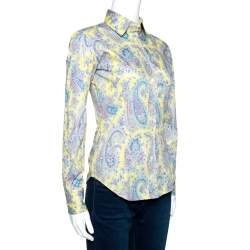 Pre Owned Etro Lemon Yellow Paisley Print Stretch Cotton Shirt S