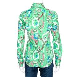 Etro Green Floral Paisley Print Stretch Cotton Shirt S