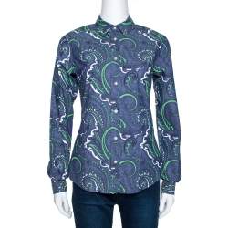 Pre Owned Etro Blue Paisley Print Stretch Cotton Chambray Shirt S