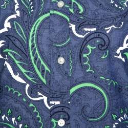 Pre Owned Etro Blue Paisley Print Stretch Cotton Chambray Shirt S