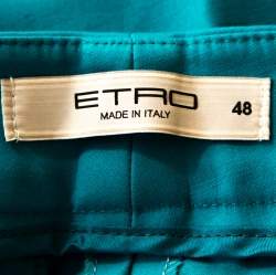 Pre Owned Etro Jade Green Stretch Cotton Cuffed Hem Tailored Trousers L