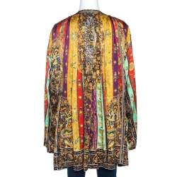 Etro Multicolor Panelled Print Silk Pleated Tunic Top L