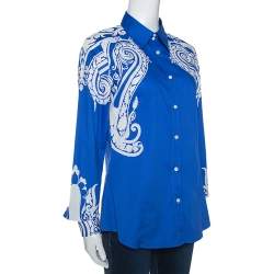 Pre Owned Etro Blue & White Paisley Print Stretch Cotton Shirt M