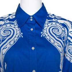 Pre Owned Etro Blue & White Paisley Print Stretch Cotton Shirt M