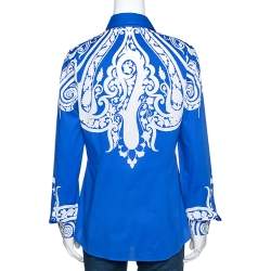 Pre Owned Etro Blue & White Paisley Print Stretch Cotton Shirt M