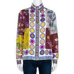 Pre Owned قميص إيترو حرير مطبوع بأكمام طويلة مقاس صغير - سمول