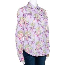 مملوكة مسبقًا Etro Mauve Floral Printed Cotton Button Front Fitted Shirt L
