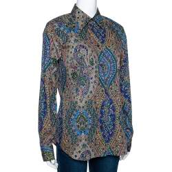 Pre Owned قميص إيترو متعدد الألوان مطبوع بيزلي قطن مطاطي بأزرار أمامية مقاس كبير - لارج