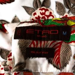 Pre Owned Etro White & Red Floral Printed Stretch Cotton Button Front Shirt M 