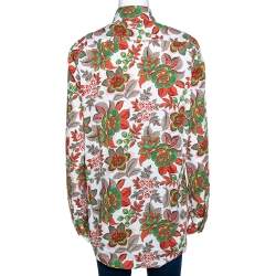Pre Owned Etro White & Red Floral Printed Stretch Cotton Button Front Shirt M 