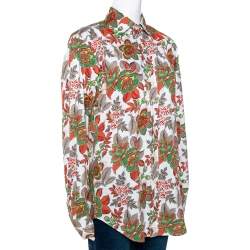 Pre Owned Etro White & Red Floral Printed Stretch Cotton Button Front Shirt M 