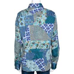 Etro Multicolor Stretch Cotton Multiprint Button Front Shirt XL