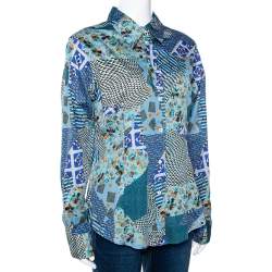 Etro Multicolor Stretch Cotton Multiprint Button Front Shirt XL