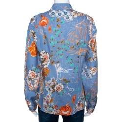 Pre Owned Etro Blue Floral Printed Linen Button Front Shirt L