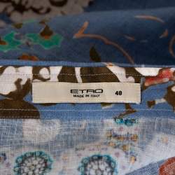 Pre Owned Etro Blue Floral Printed Linen Button Front Shirt L