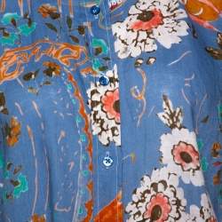 Pre Owned Etro Blue Floral Printed Linen Button Front Shirt L