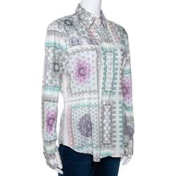 Etro Multicolor Abstract Printed Stretch Cotton Button Front Shirt L 