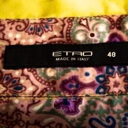 Pre Owned Etro Yellow Paisley Printed Stretch Cotton Button Front Shirt L