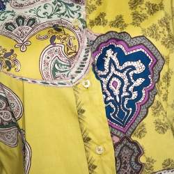 Pre Owned Etro Yellow Paisley Printed Stretch Cotton Button Front Shirt L