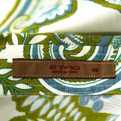 Pre Owned Etro Blue & Green Paisley Printed Stretch Cotton Button Front Shirt L