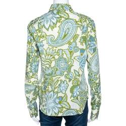 Pre Owned Etro Blue & Green Paisley Printed Stretch Cotton Button Front Shirt L