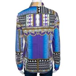 Pre Owned Etro Purple Tribal Paisley Printed Stretch Cotton Button Front Shirt L