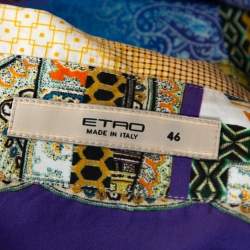 Pre Owned Etro Purple Tribal Paisley Printed Stretch Cotton Button Front Shirt L