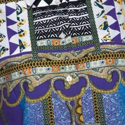 Pre Owned Etro Purple Tribal Paisley Printed Stretch Cotton Button Front Shirt L