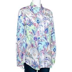 Etro Multicolor Paisley Printed Stretch Cotton Button Front Shirt L
