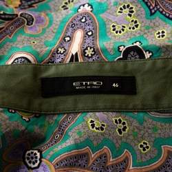 Pre Owned Etro Jade Green Floral Paisley Print Stretch Cotton Long Sleeve Shirt L