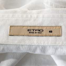 Pre Owned قميص إيترو أبيض بيزلي قطن منسوج بأزرار أمامية مقاس كبير - لارج