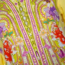 Pre Owned قميص إيترو قطن أصفر مطبوع بيزلي زهور بأزرار أمامية مقاس كبير - لارج