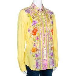 Pre Owned قميص إيترو قطن أصفر مطبوع بيزلي زهور بأزرار أمامية مقاس كبير - لارج
