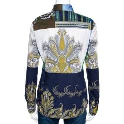 Pre Owned Etro Navy Blue Ikat Paisley Print Stretch Cotton Shirt M