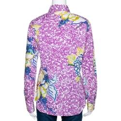 Etro Purple Floral Print Stretch Cotton Long Sleeve Shirt L
