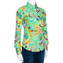 Pre Owned قميص إيترو قطن بطبعة ماكرو بيزلي أخضر نعناعي مقاس صغير (سمول)