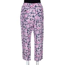 Pre Owned Etro Pink Paisley Print Linen Elasticized Waist Pants L