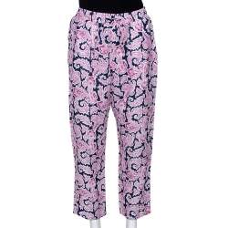 Pre Owned Etro Pink Paisley Print Linen Elasticized Waist Pants L