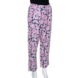 Pre Owned Etro Pink Paisley Print Linen Elasticized Waist Pants L