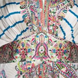 مملوكة مسبقًا فستان إيترو ميدي مجمع حرير طباعة بيزلي ومخطط كريمي S