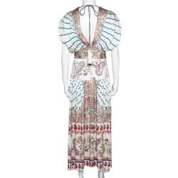 مملوكة مسبقًا فستان إيترو ميدي مجمع حرير طباعة بيزلي ومخطط كريمي S