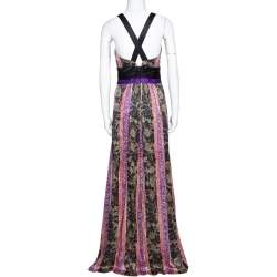 مملوكة مسبقًا Etro Black Paneled Floral Print Silk Halter Neck Maxi Dress M