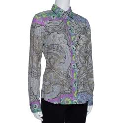 Pre Owned قميص إترو قطن سترتش طباعة زهو وبيزلي متعدد الألوان M