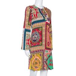 Pre Owned Etro Multicolor Patchwork Print Jersey V-Neck Shift Dress S
