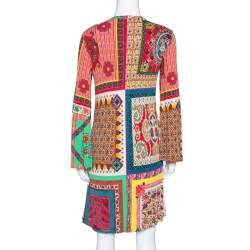 Pre Owned Etro Multicolor Patchwork Print Jersey V-Neck Shift Dress S
